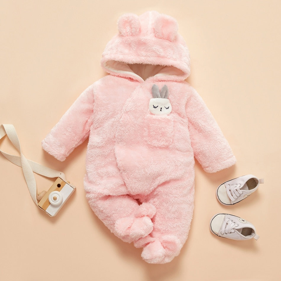Solid Fleece Long-sleeve Baby Jumpsuit Unisex Baby Winter Clothes for Newborn