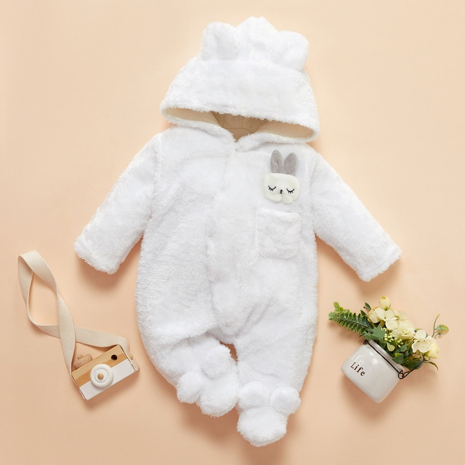 Solid Fleece Long-sleeve Baby Jumpsuit Unisex Baby Winter Clothes for Newborn