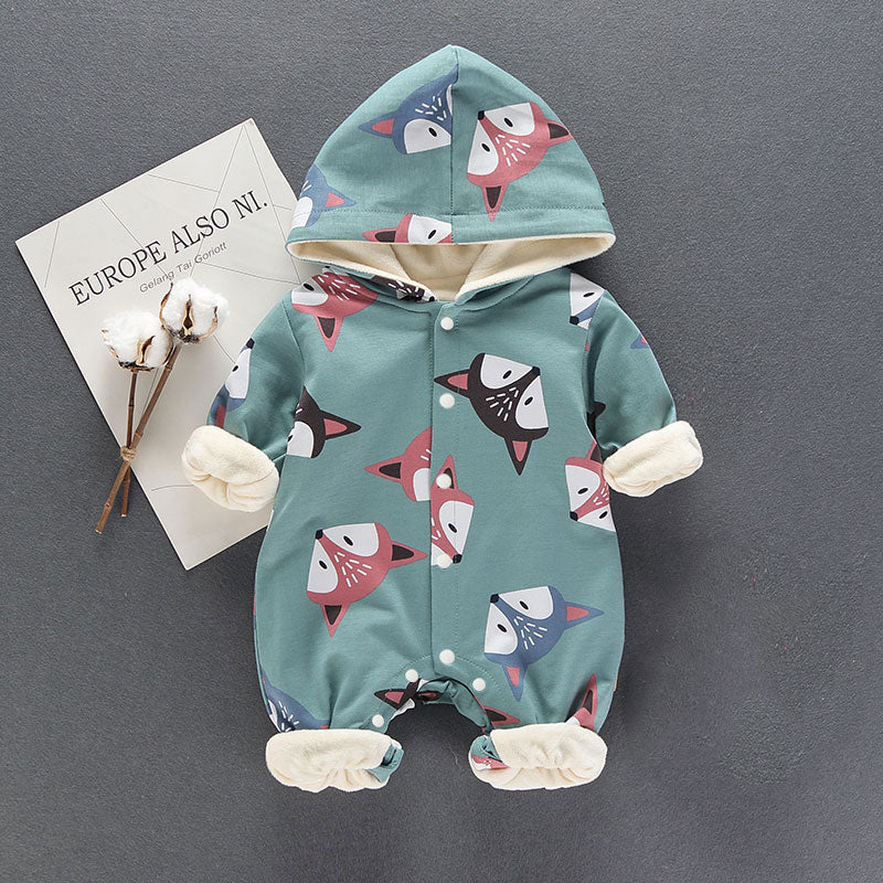 New Arrival Winter Warm and Soft Hooded Long-sleeve Fleece Lining Baby One Piece Baby Clothes