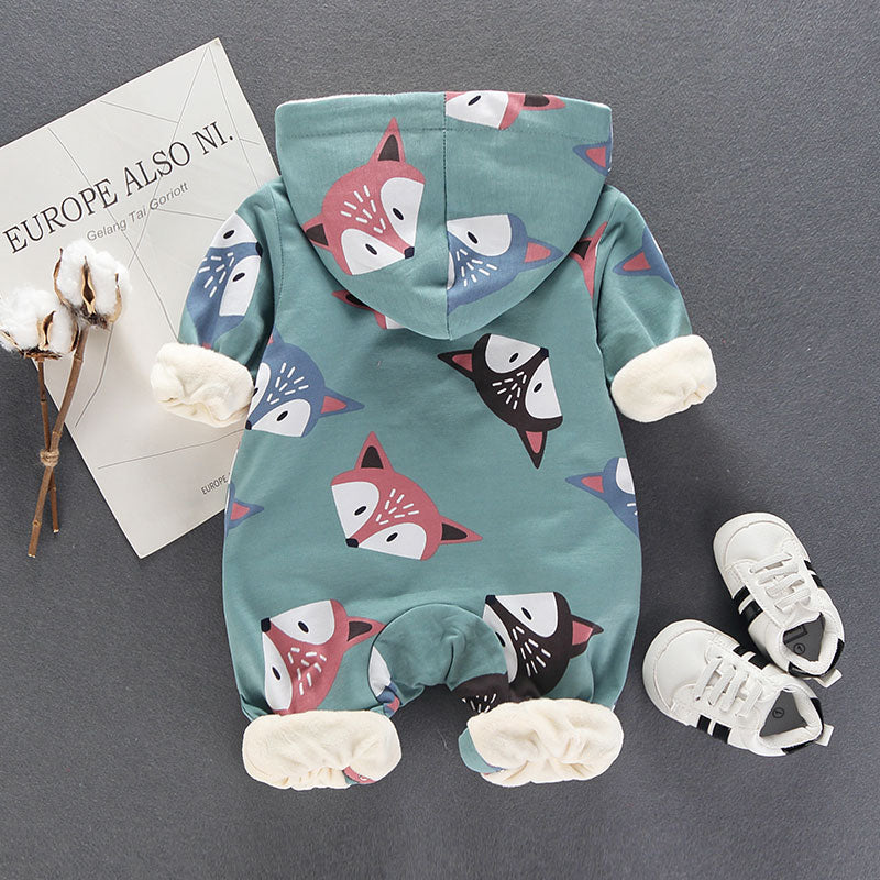 New Arrival Winter Warm and Soft Hooded Long-sleeve Fleece Lining Baby One Piece Baby Clothes