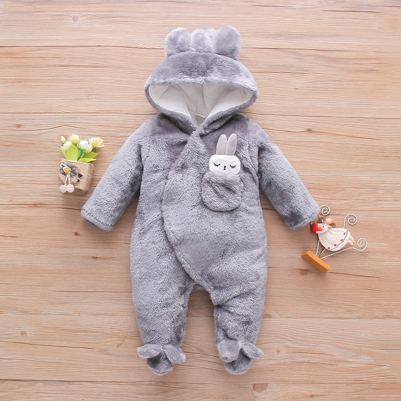 Solid Fleece Long-sleeve Baby Jumpsuit Unisex Baby Winter Clothes for Newborn