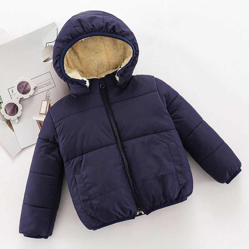 New Arrival Winter Baby Toddler Causal Fluff Solid Long-sleeve Hooded Cotton Coat Toddler Unisex Sweet Coats Kids Clothes