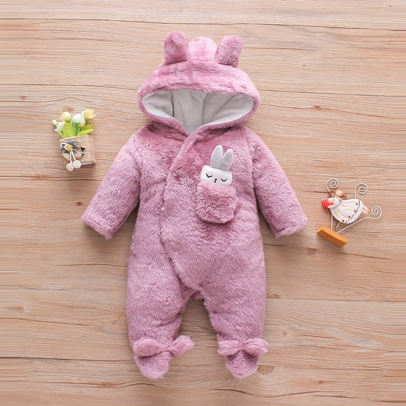 Solid Fleece Long-sleeve Baby Jumpsuit Unisex Baby Winter Clothes for Newborn