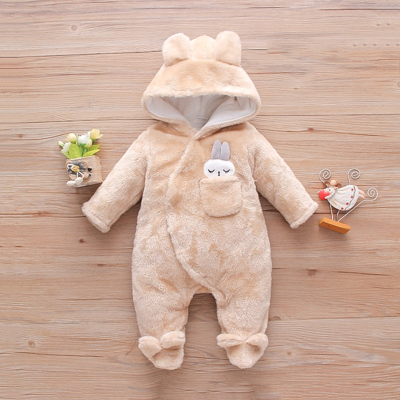 Solid Fleece Long-sleeve Baby Jumpsuit Unisex Baby Winter Clothes for Newborn
