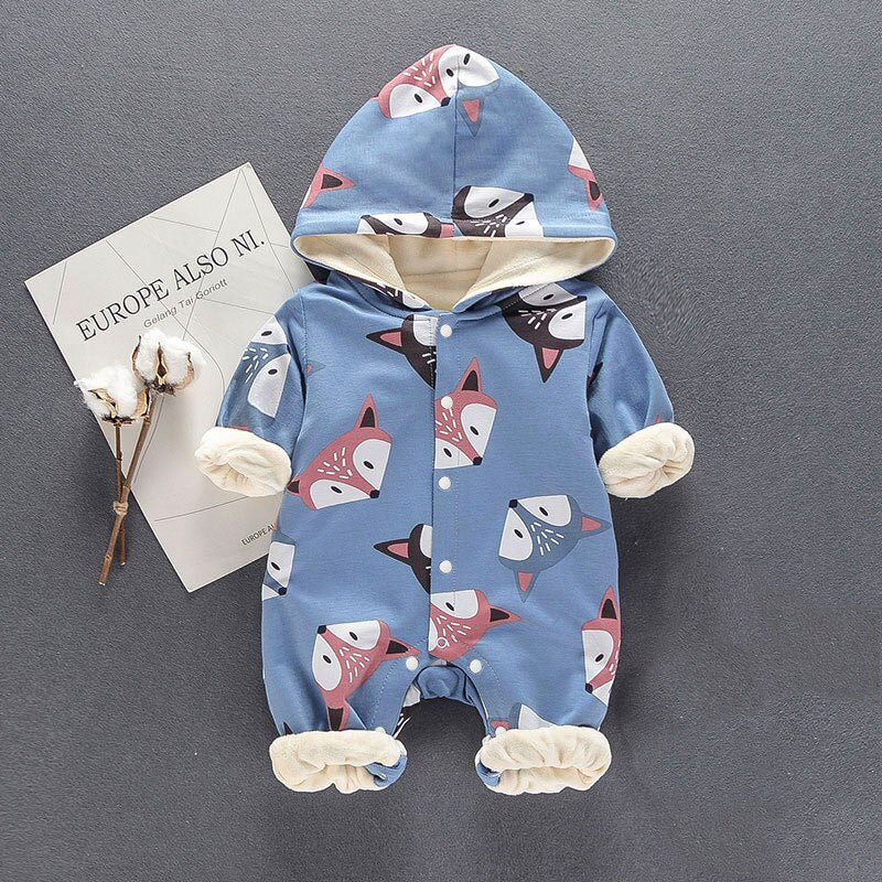 New Arrival Winter Warm and Soft Hooded Long-sleeve Fleece Lining Baby One Piece Baby Clothes