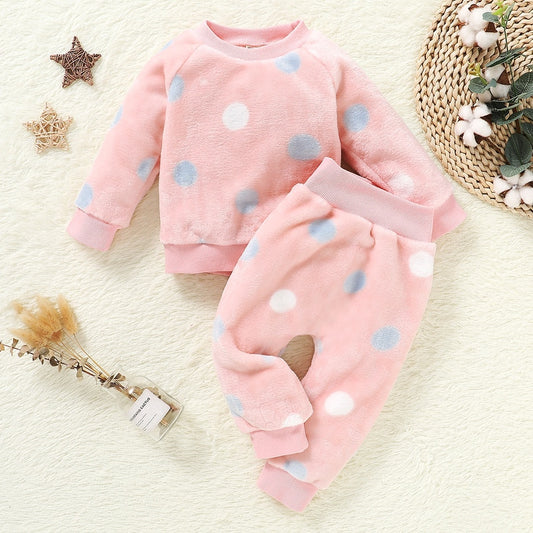 New Arrival Autumn and Winter 2pcs Baby Girl Sweet Polka dot Bab Sets winter warm clothes thick sweater Outfit