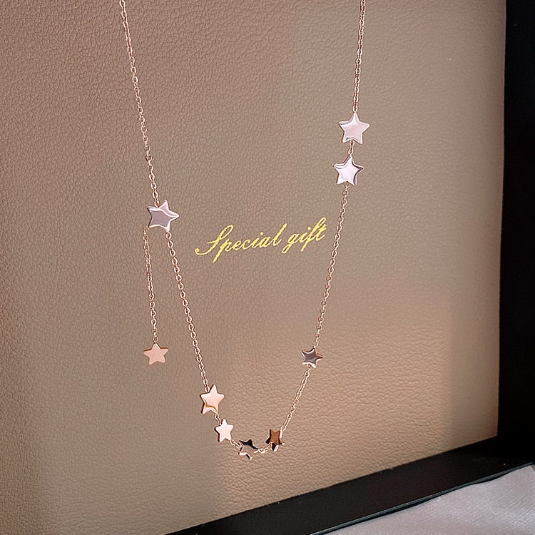 New Design Fashion Jewelry Titanium Steel Star Pentagram Pendant Elegant Female Clavicle Necklace
