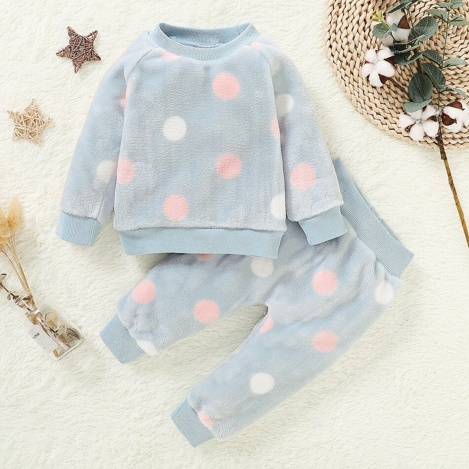 New Arrival Autumn and Winter 2pcs Baby Girl Sweet Polka dot Bab Sets winter warm clothes thick sweater Outfit