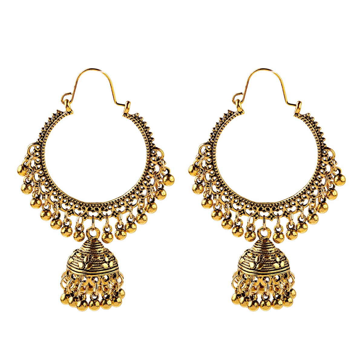 Ethnic Women's Big Round Bollywood Oxidized Indian Earrings Vintage Flower Bohemian Pearl Tassel