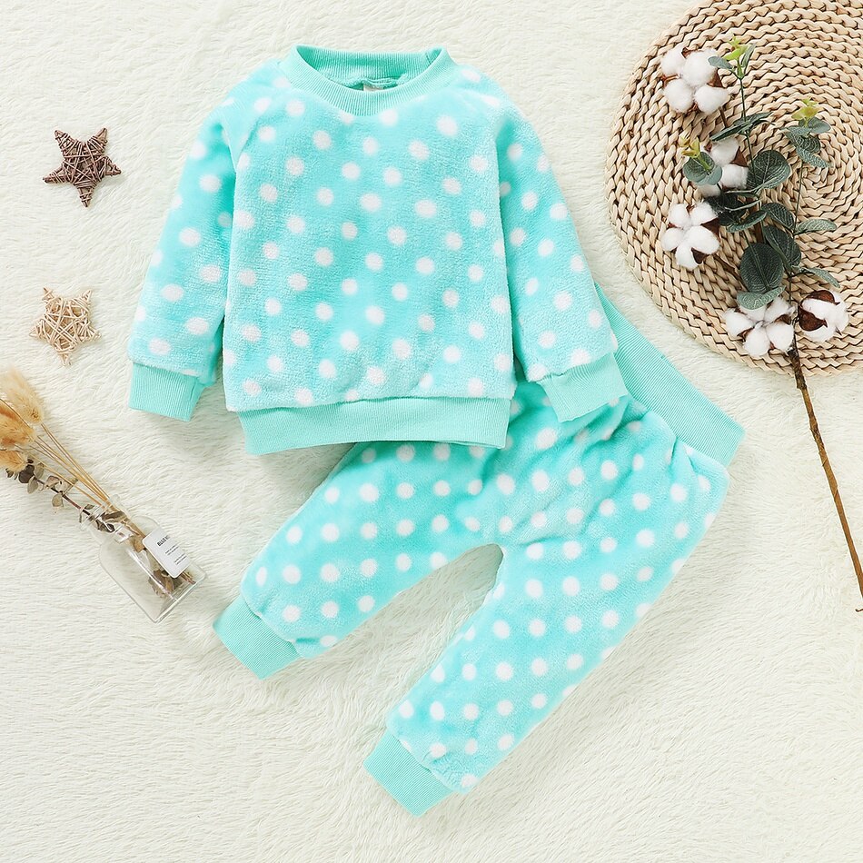 New Arrival Autumn and Winter 2pcs Baby Girl Sweet Polka dot Bab Sets winter warm clothes thick sweater Outfit