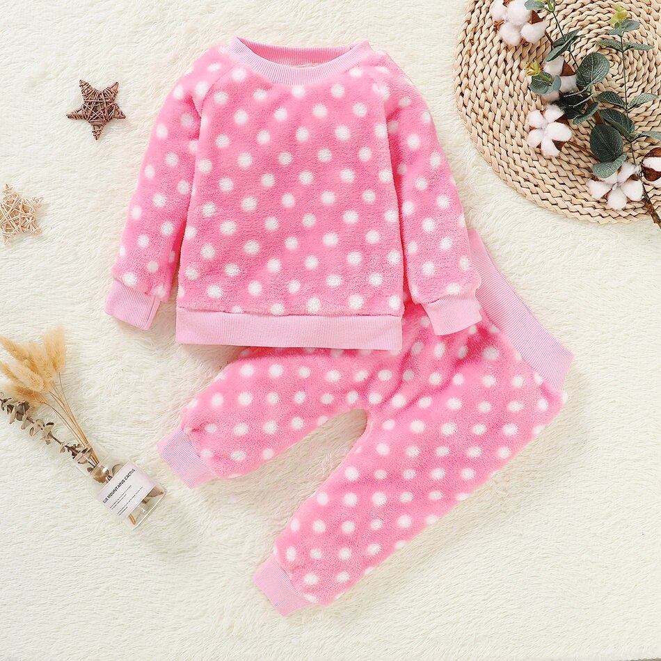 New Arrival Autumn and Winter 2pcs Baby Girl Sweet Polka dot Bab Sets winter warm clothes thick sweater Outfit
