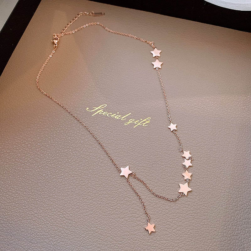 New Design Fashion Jewelry Titanium Steel Star Pentagram Pendant Elegant Female Clavicle Necklace