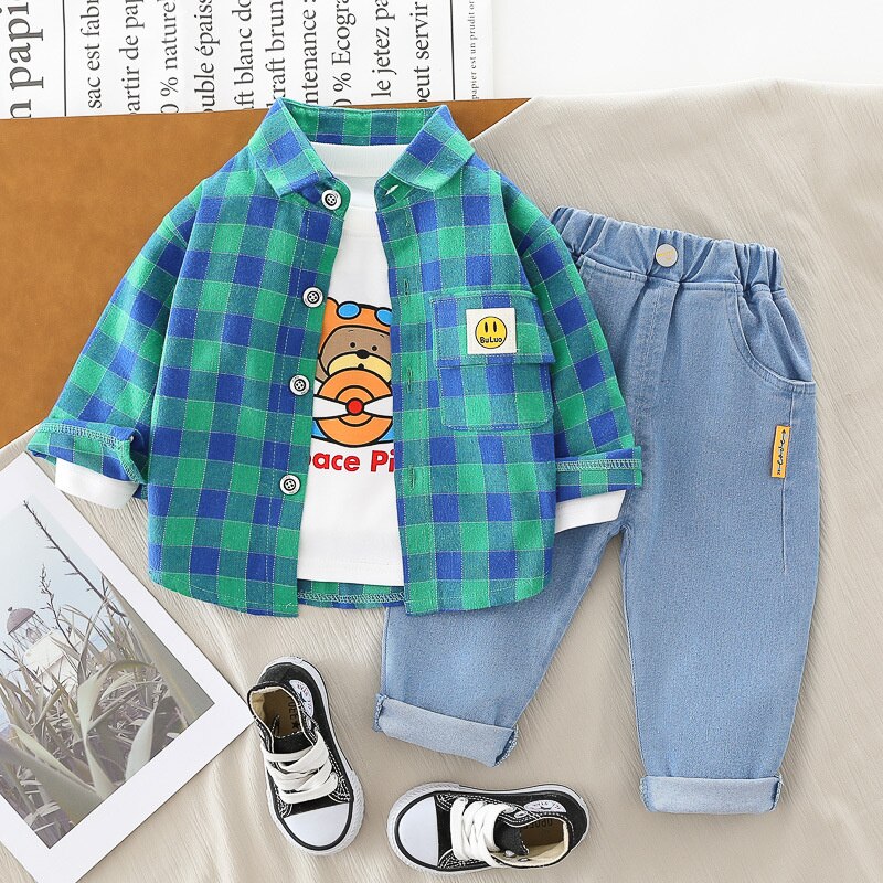 Autumn Toddler Boys Clothes Casual Kids Boys Clothes Plaid T-shirt Top Pant