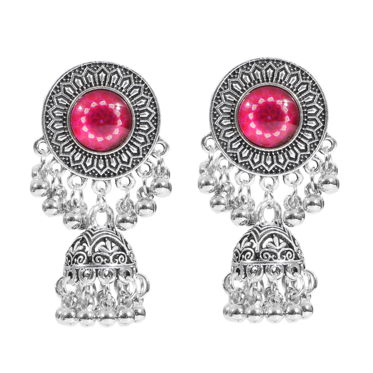Ethnic Women's Big Round Bollywood Oxidized Indian Earrings Vintage Flower Bohemian Pearl Tassel
