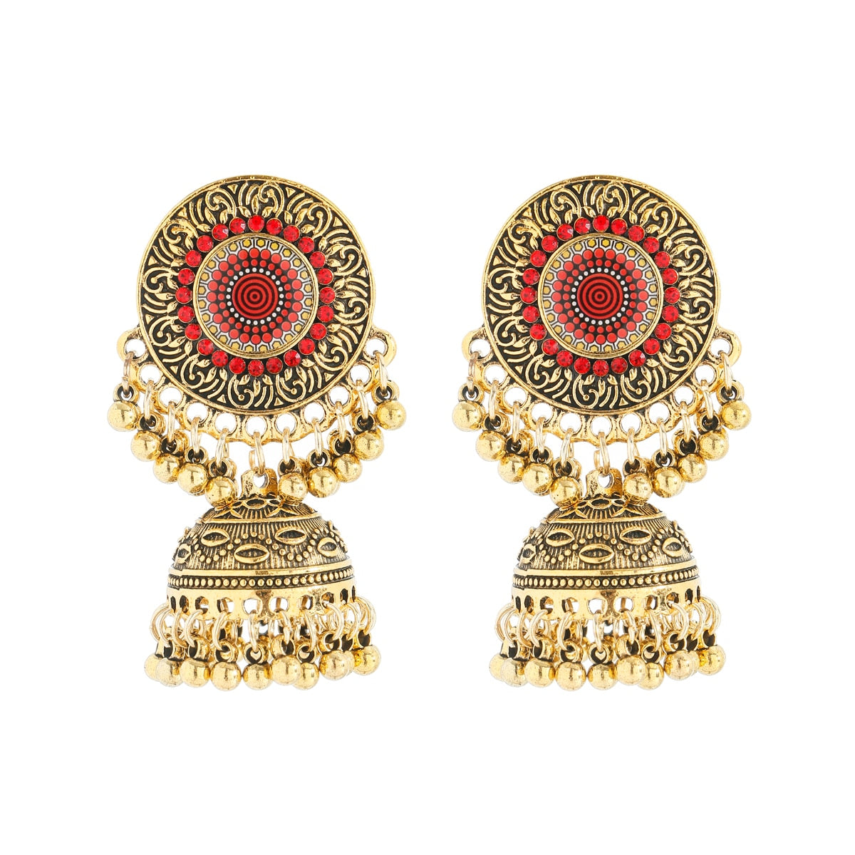 Ethnic Women's Big Round Bollywood Oxidized Indian Earrings Vintage Flower Bohemian Pearl Tassel