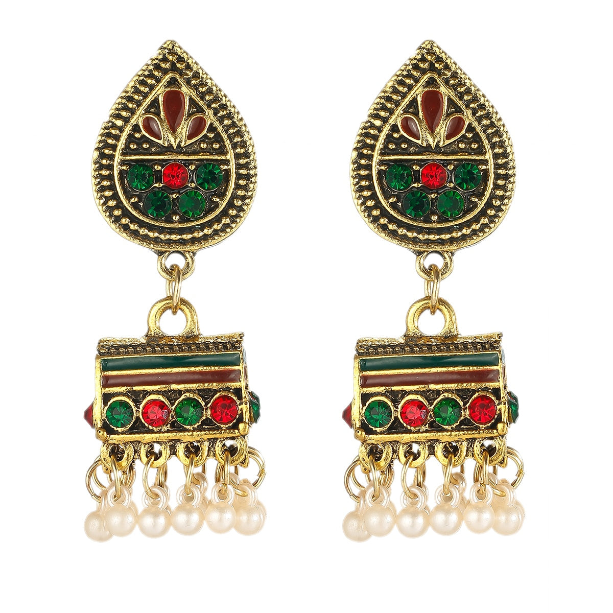 Ethnic Women's Big Round Bollywood Oxidized Indian Earrings Vintage Flower Bohemian Pearl Tassel