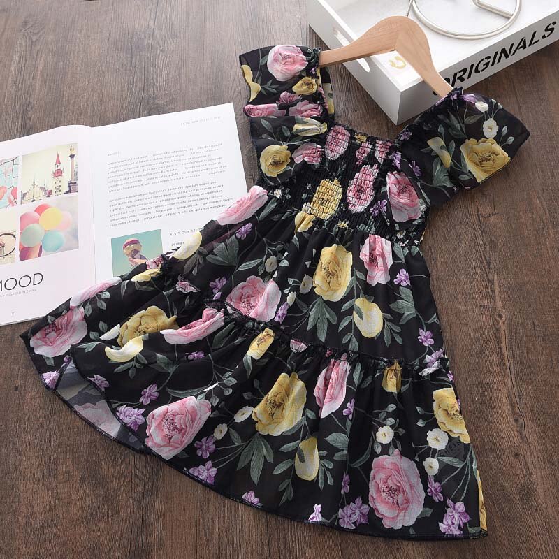 Summer Girls Clothes Short Sleeve  Flowers Embroidery dress