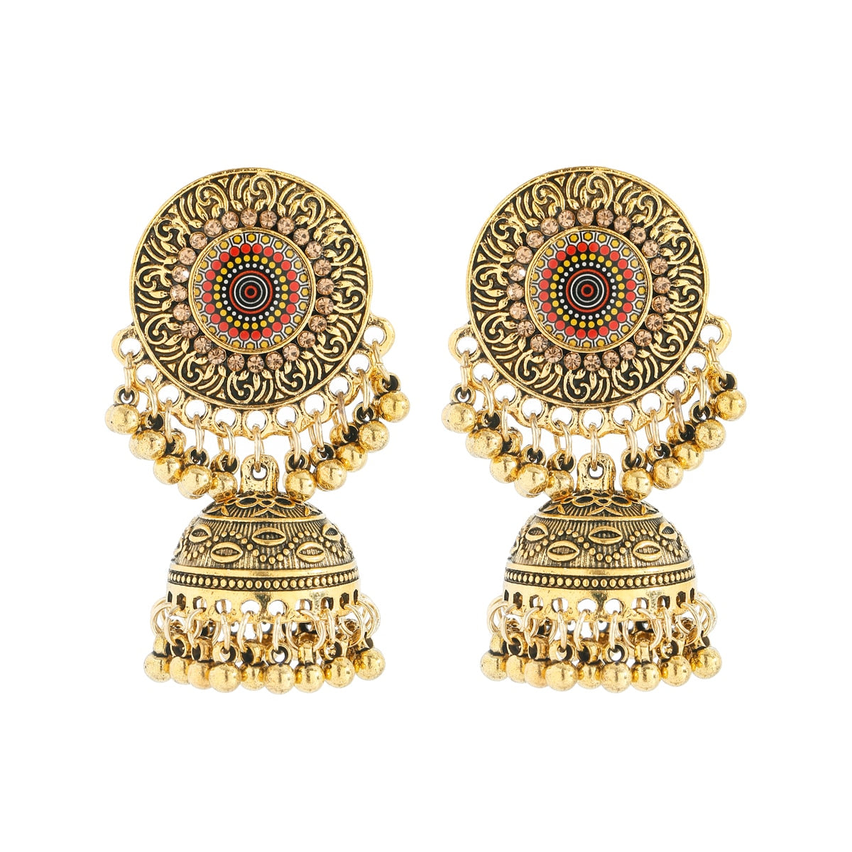 Ethnic Women's Big Round Bollywood Oxidized Indian Earrings Vintage Flower Bohemian Pearl Tassel