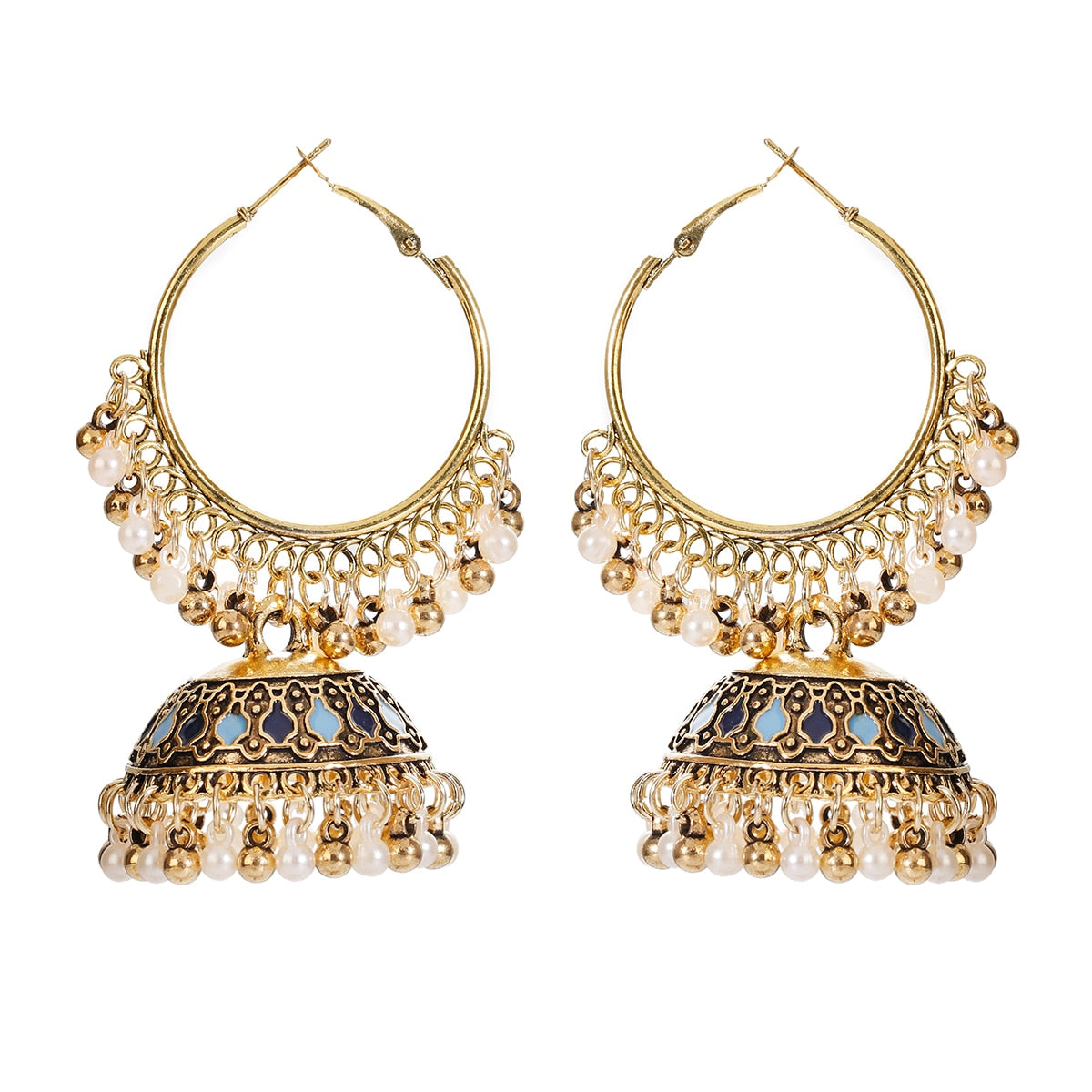 Ethnic Women's Big Round Bollywood Oxidized Indian Earrings Vintage Flower Bohemian Pearl Tassel