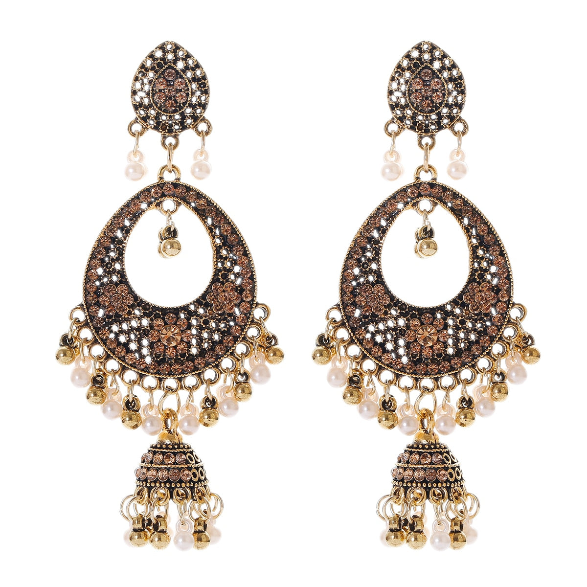 Ethnic Women's Big Round Bollywood Oxidized Indian Earrings Vintage Flower Bohemian Pearl Tassel