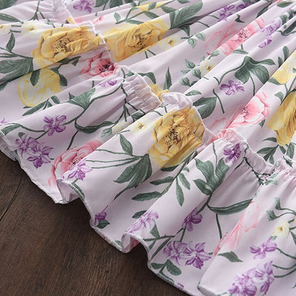 Summer Girls Clothes Short Sleeve  Flowers Embroidery dress