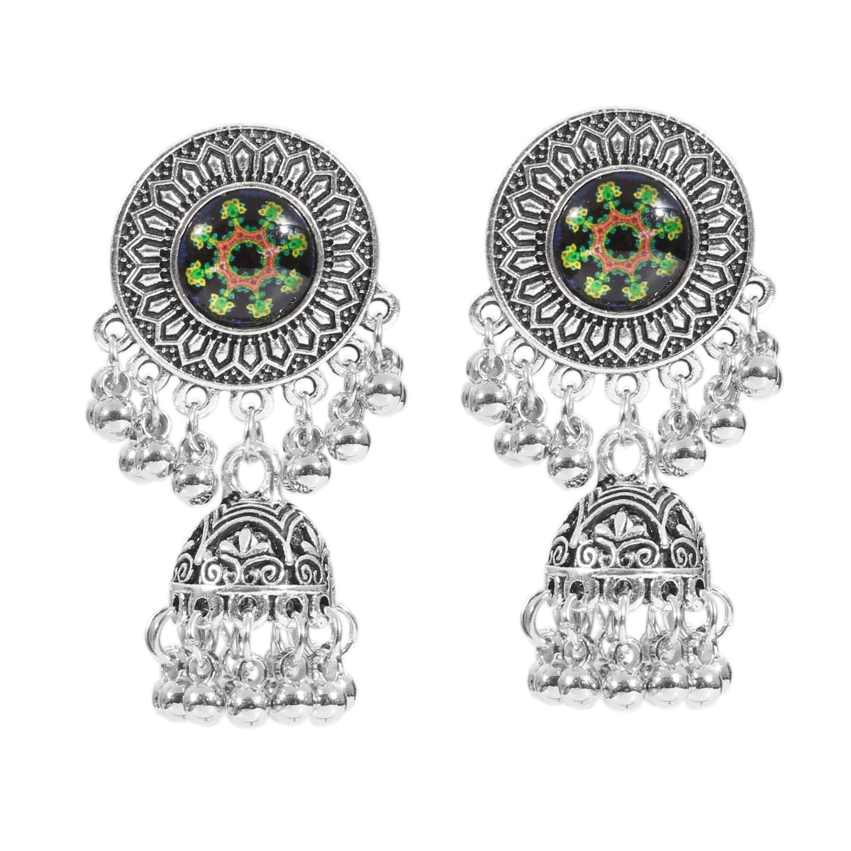 Ethnic Women's Big Round Bollywood Oxidized Indian Earrings Vintage Flower Bohemian Pearl Tassel