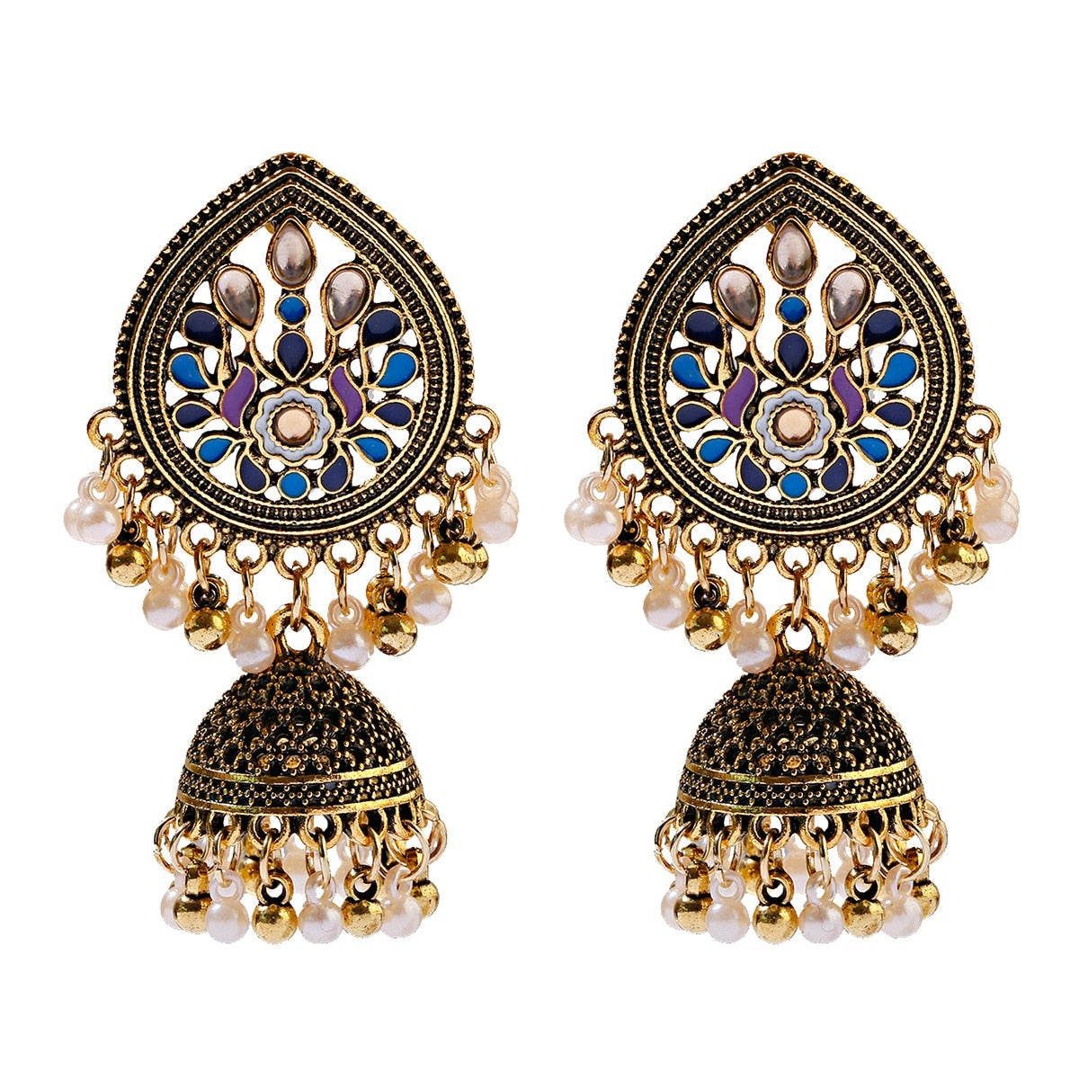 Ethnic Women's Big Round Bollywood Oxidized Indian Earrings Vintage Flower Bohemian Pearl Tassel