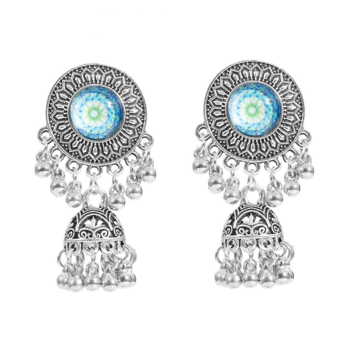 Ethnic Women's Big Round Bollywood Oxidized Indian Earrings Vintage Flower Bohemian Pearl Tassel