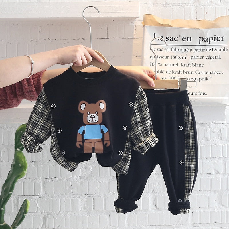 Autumn Toddler Boys Clothes Casual Kids Boys Clothes Plaid T-shirt Top Pant