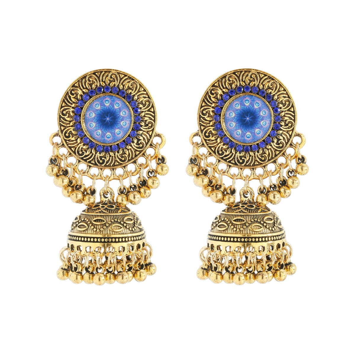 Ethnic Women's Big Round Bollywood Oxidized Indian Earrings Vintage Flower Bohemian Pearl Tassel