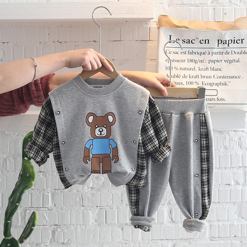Autumn Toddler Boys Clothes Casual Kids Boys Clothes Plaid T-shirt Top Pant