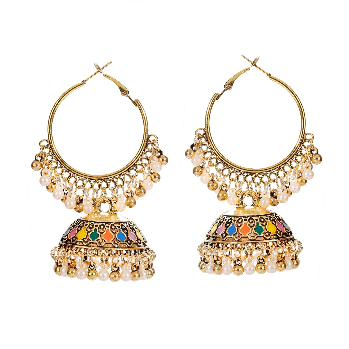 Ethnic Women's Big Round Bollywood Oxidized Indian Earrings Vintage Flower Bohemian Pearl Tassel