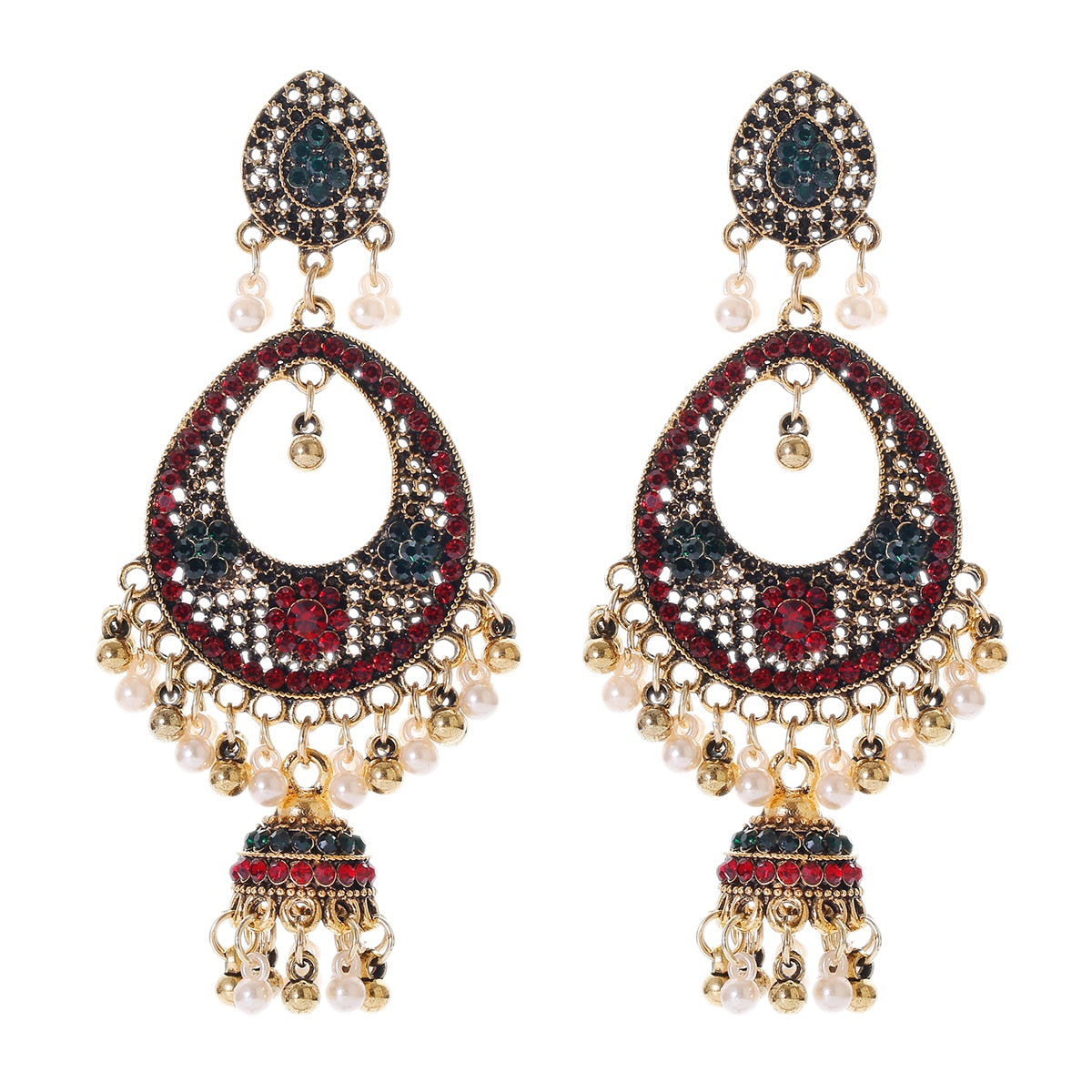 Ethnic Women's Big Round Bollywood Oxidized Indian Earrings Vintage Flower Bohemian Pearl Tassel