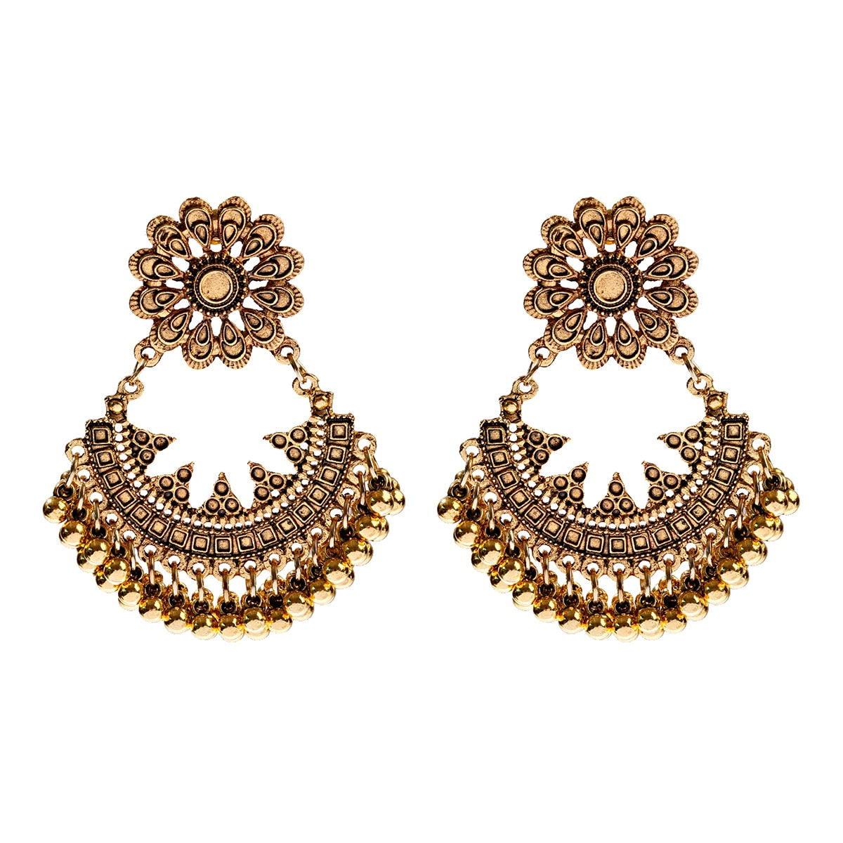 Ethnic Women's Big Round Bollywood Oxidized Indian Earrings Vintage Flower Bohemian Pearl Tassel