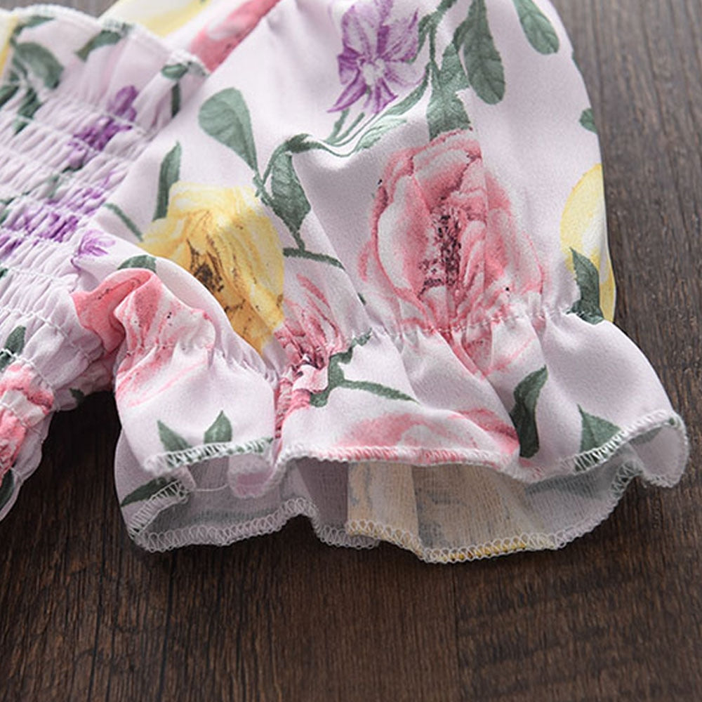 Summer Girls Clothes Short Sleeve  Flowers Embroidery dress