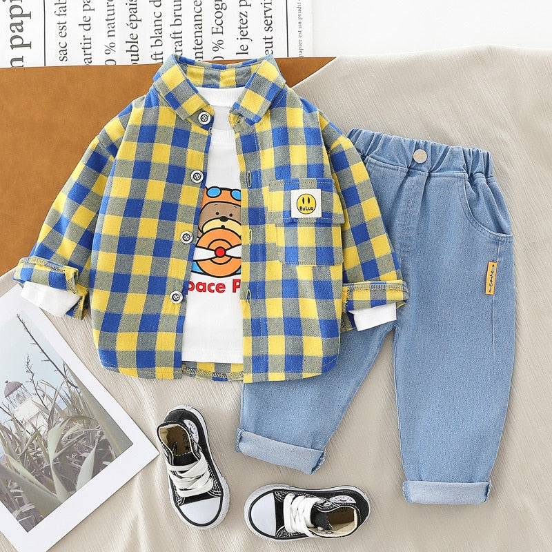 Autumn Toddler Boys Clothes Casual Kids Boys Clothes Plaid T-shirt Top Pant