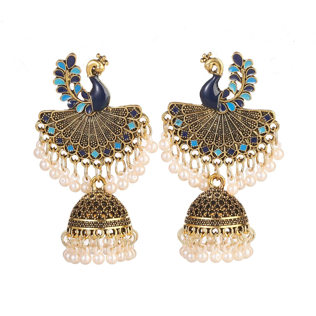 Ethnic Women's Big Round Bollywood Oxidized Indian Earrings Vintage Flower Bohemian Pearl Tassel