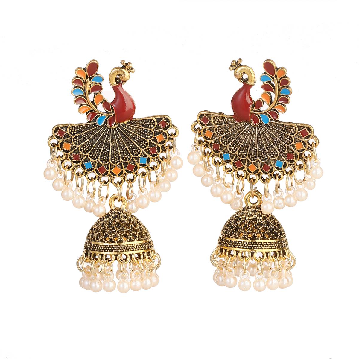 Ethnic Women's Big Round Bollywood Oxidized Indian Earrings Vintage Flower Bohemian Pearl Tassel
