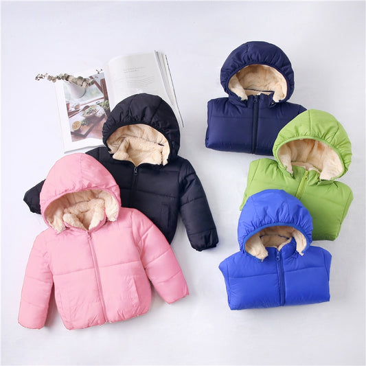 New Arrival Winter Baby Toddler Causal Fluff Solid Long-sleeve Hooded Cotton Coat Toddler Unisex Sweet Coats Kids Clothes