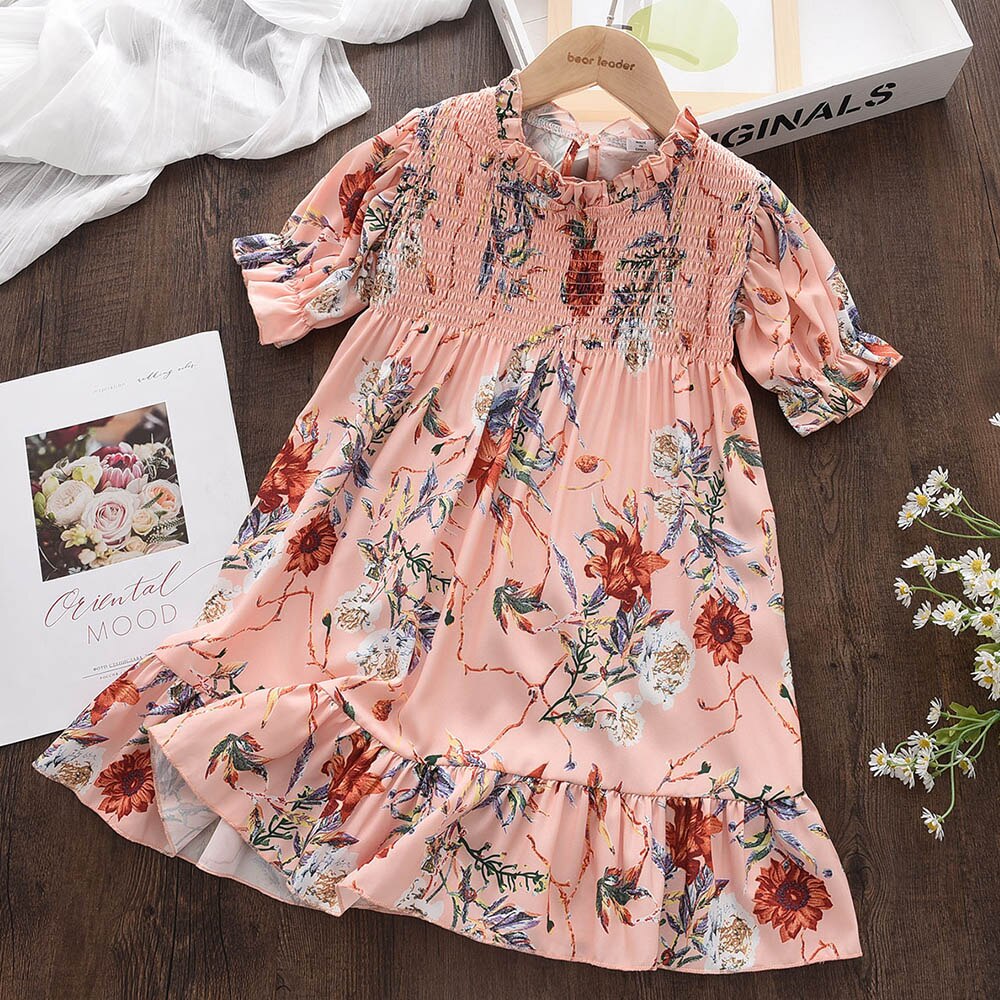 Summer Girls Clothes Short Sleeve  Flowers Embroidery dress