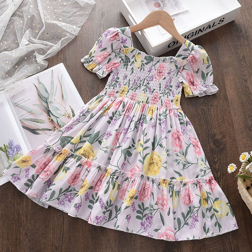 Summer Girls Clothes Short Sleeve  Flowers Embroidery dress