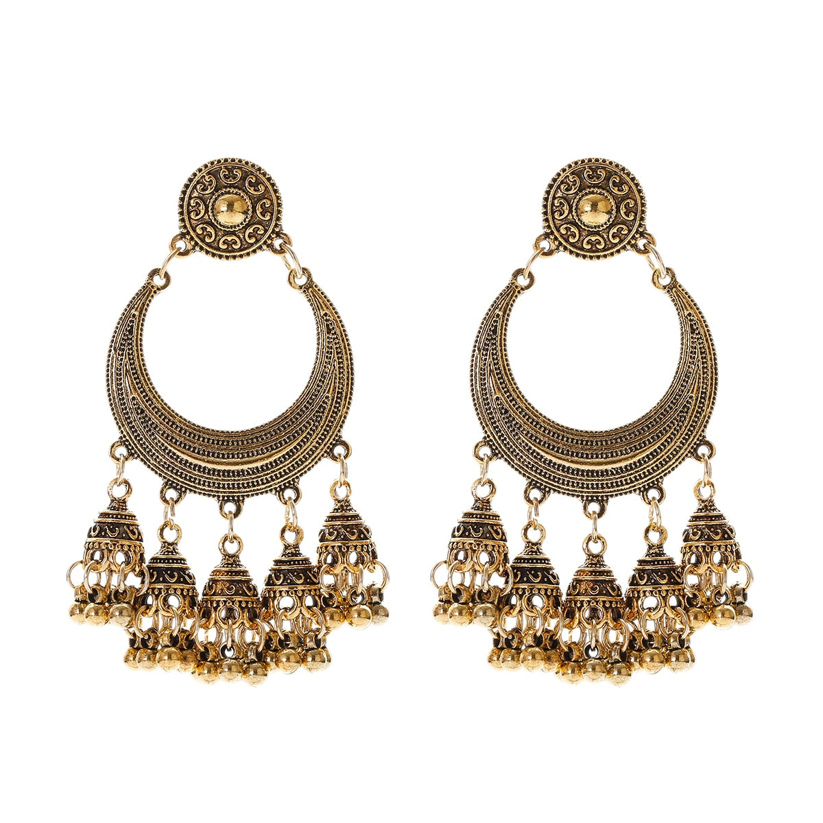 Ethnic Women's Big Round Bollywood Oxidized Indian Earrings Vintage Flower Bohemian Pearl Tassel