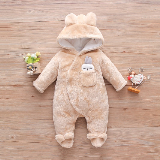 Solid Fleece Long-sleeve Baby Jumpsuit Unisex Baby Winter Clothes for Newborn