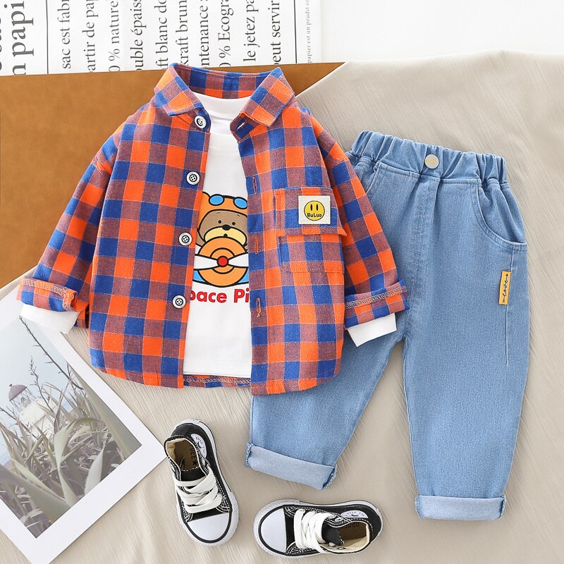 Autumn Toddler Boys Clothes Casual Kids Boys Clothes Plaid T-shirt Top Pant