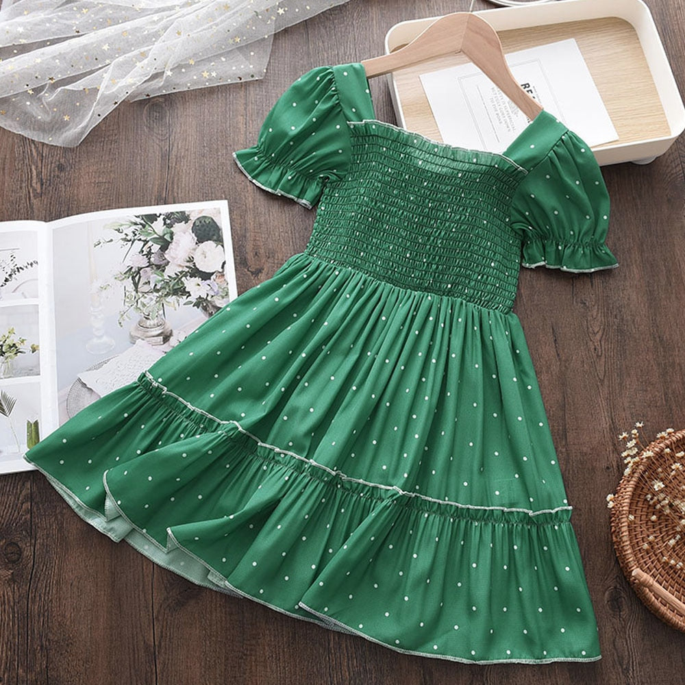 Summer Girls Clothes Short Sleeve  Flowers Embroidery dress