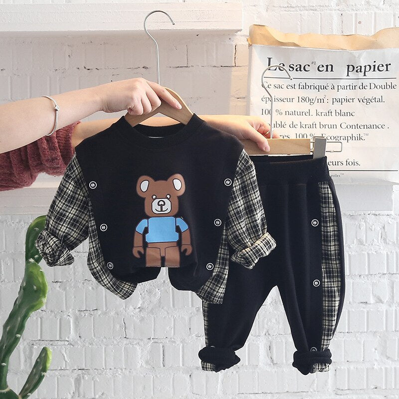 Autumn Toddler Boys Clothes Casual Kids Boys Clothes Plaid T-shirt Top Pant