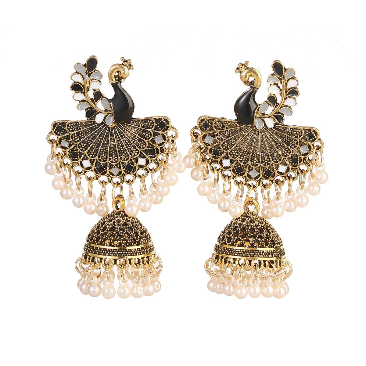 Ethnic Women's Big Round Bollywood Oxidized Indian Earrings Vintage Flower Bohemian Pearl Tassel
