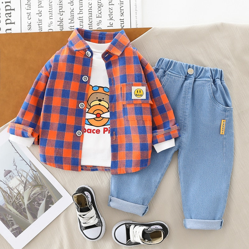 Autumn Toddler Boys Clothes Casual Kids Boys Clothes Plaid T-shirt Top Pant