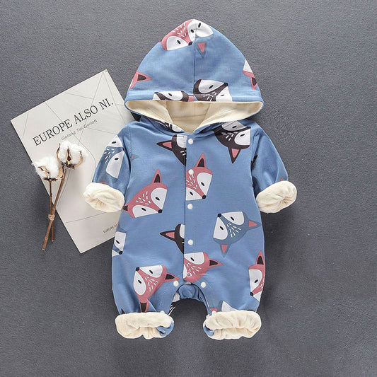 New Arrival Winter Warm and Soft Hooded Long-sleeve Fleece Lining Baby One Piece Baby Clothes